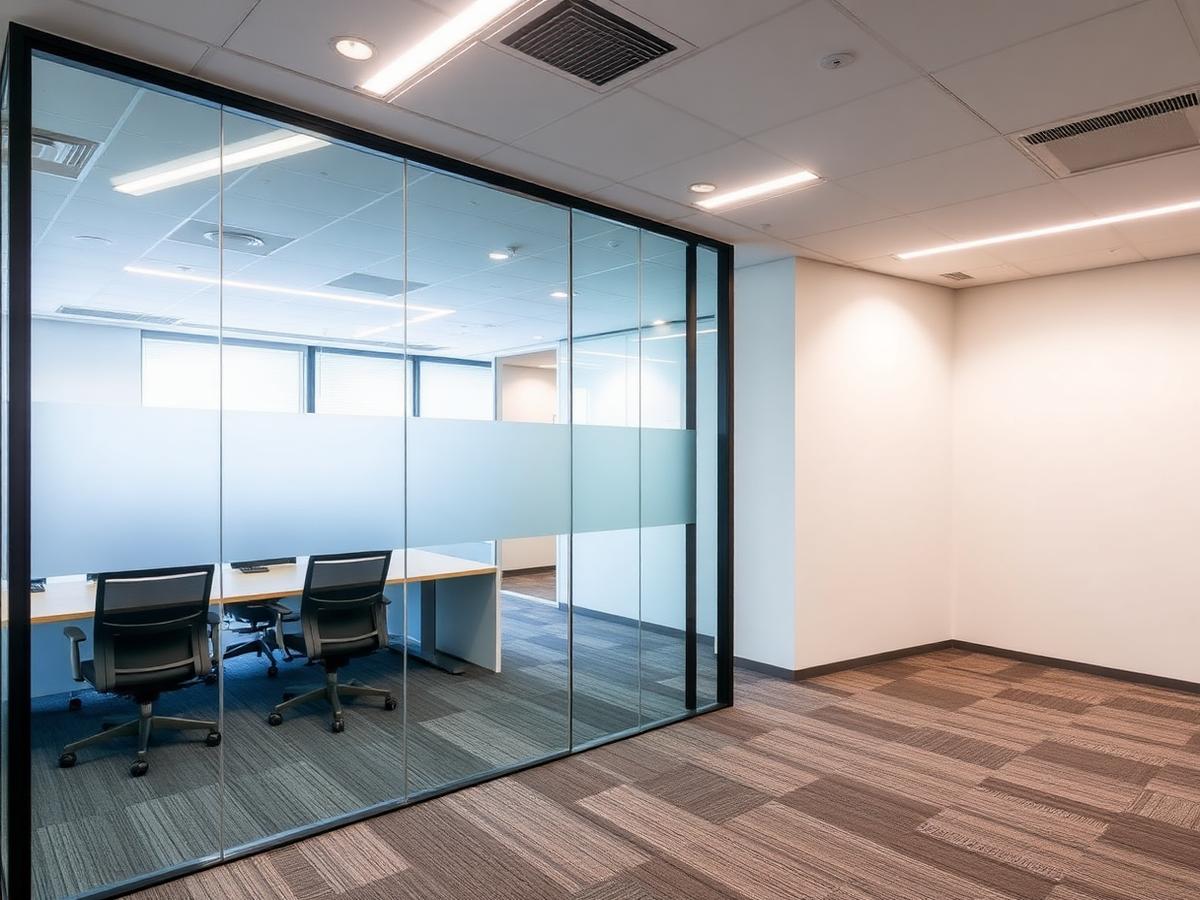 Modern Singapore strata office with glass partitions and meeting room